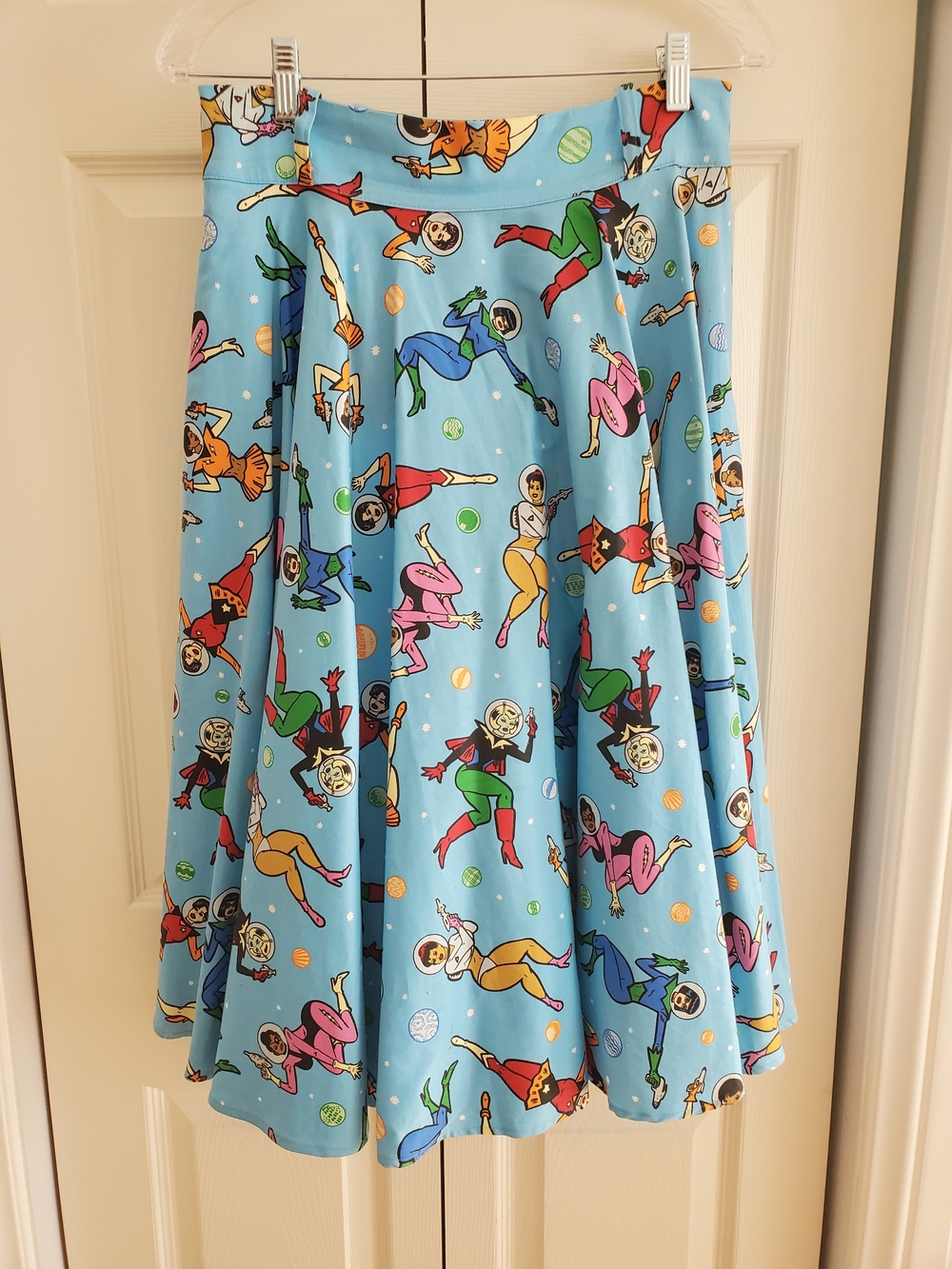 Pin Up Girl Blue Retro Space-Print A-Line Skirt